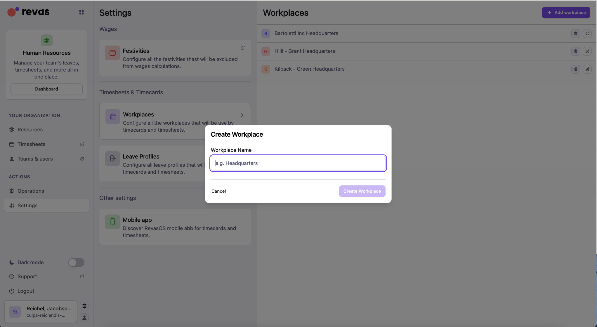 Workplace editor with location details