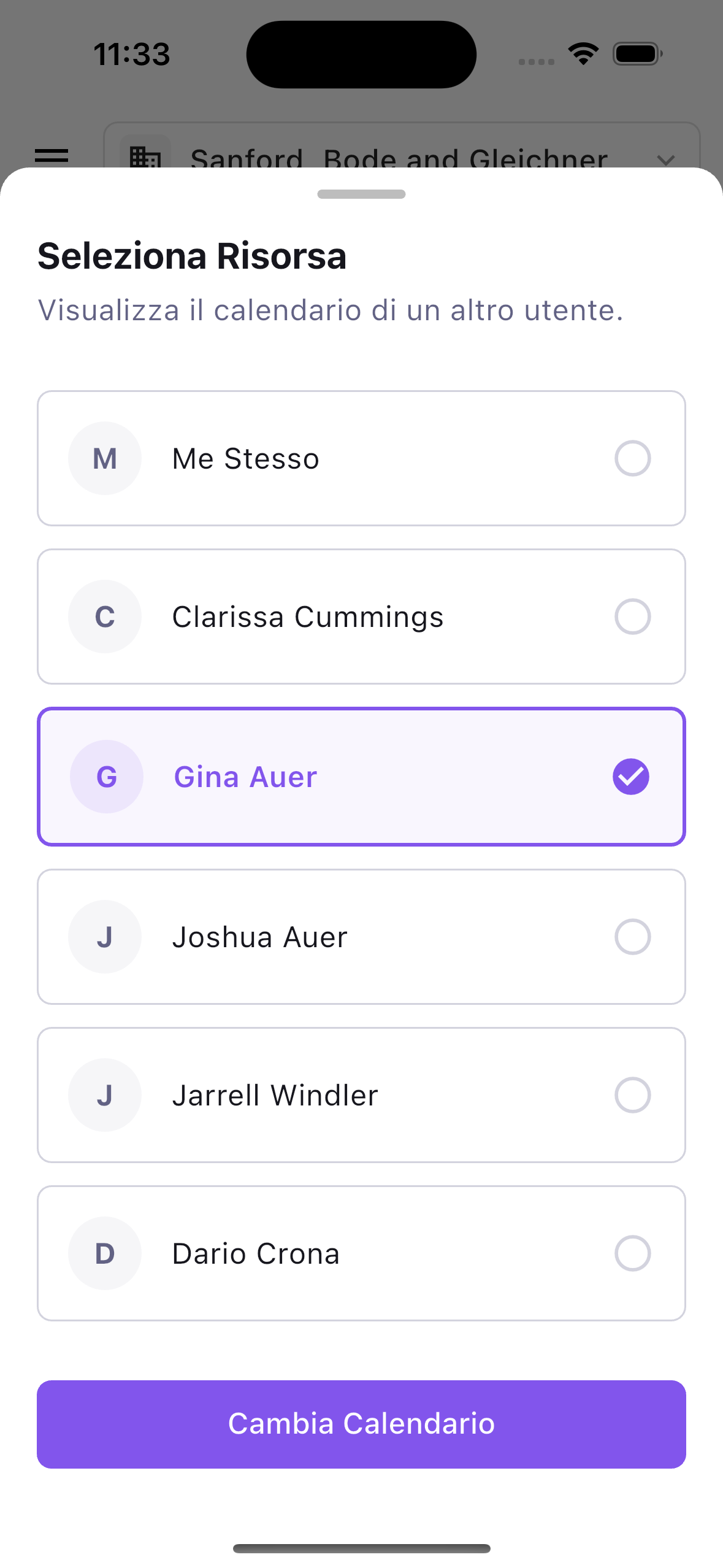 Selettore risorsa per cambiare collaboratore