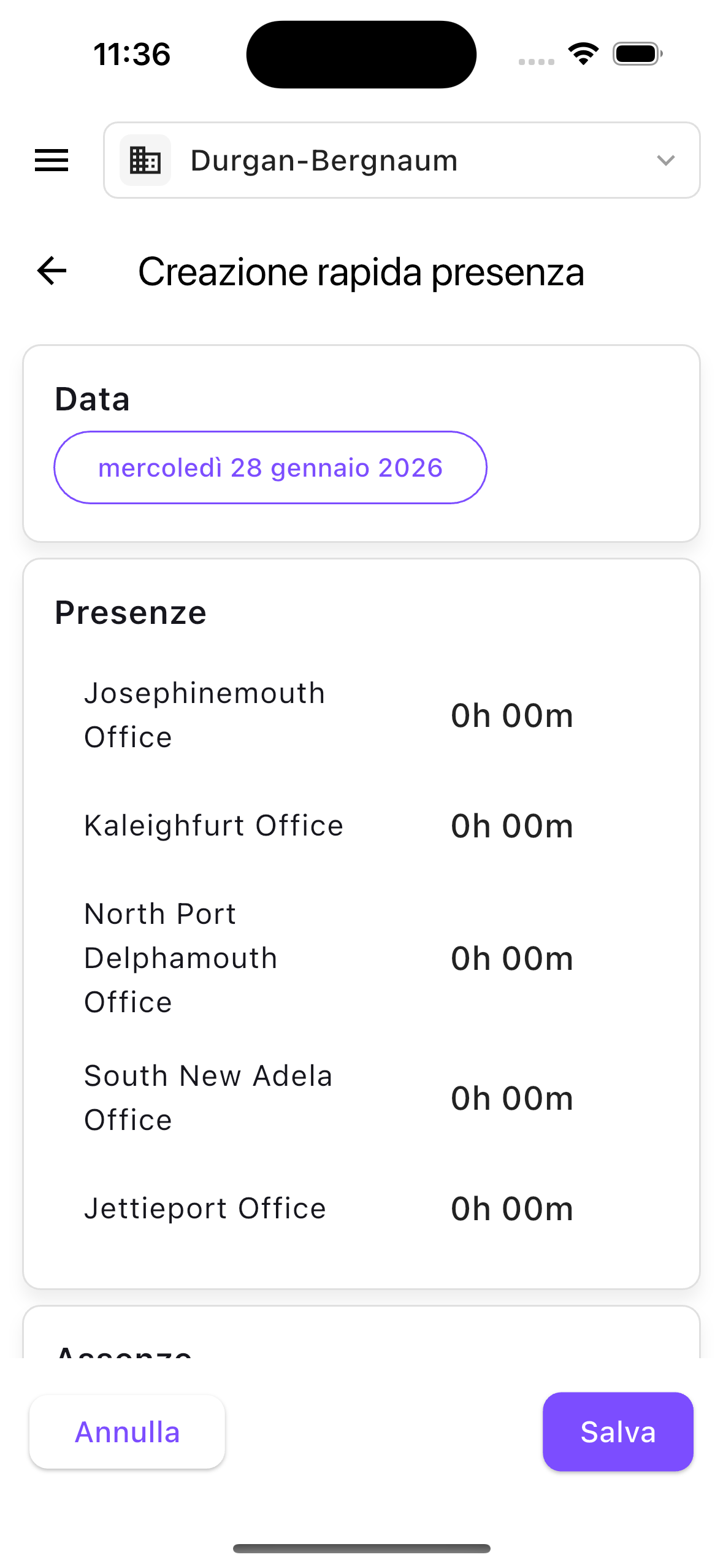 Modalità rapida per compilare l'intera giornata