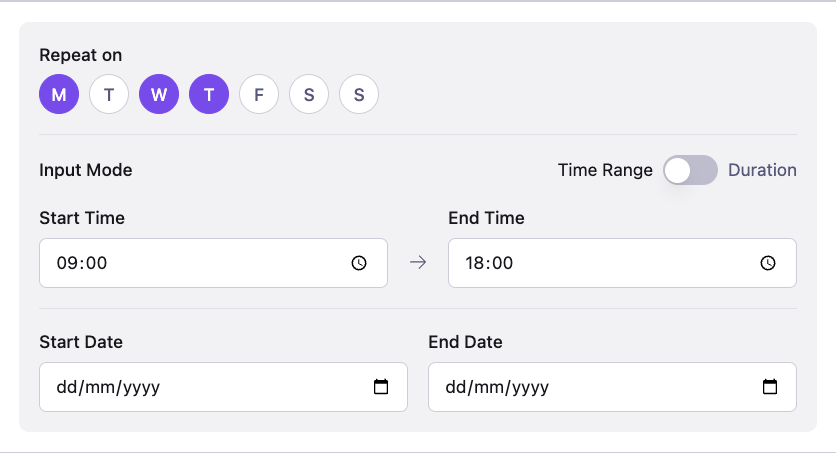 Batch creation form with recurrence options